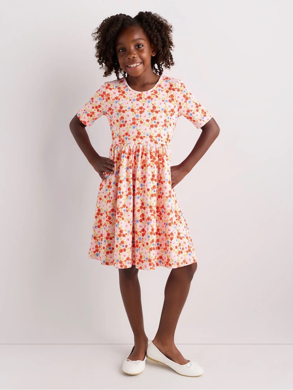 Quince Organic Cotton Skater Dress in Pink Poppy Floral Size 10 - C11-755
